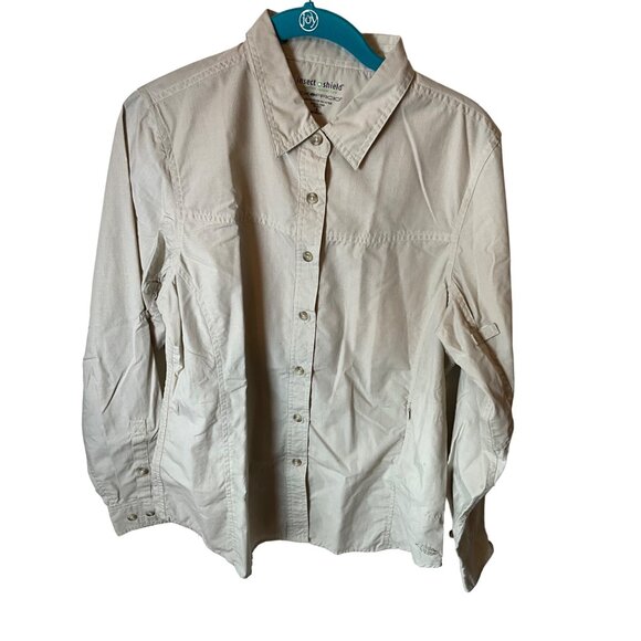 ExOfficio Insect Shield Womens Beige Button-Up Shirt‎ Size M Repellent Apparel - Picture 1 of 9